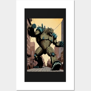 Monster giant robot attacking the city Posters and Art